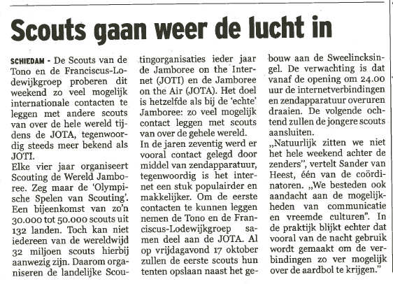 Op 15 oktober 2008 plaatste Maasstad Weekbladen, editie Schiedam het volgende artikel op pagina 9 Op 15 oktober 2008 plaatste Maasstad Weekbladen, editie Schiedam het volgende artikel op pagina 9