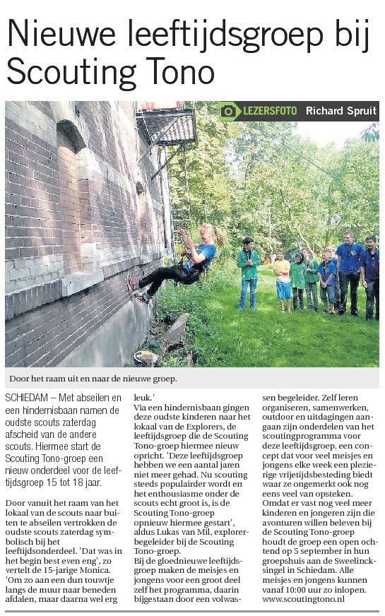 Het overvliegen en de (her)opgerichte speltak kwamen ruim aan bod op pagina 3 van de Waterweg Dichtbij van 2 september 2015. Foto: Richard Spruit