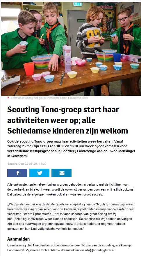 De Scouting Tono-groep begint weer met haar fysieke opkomsten