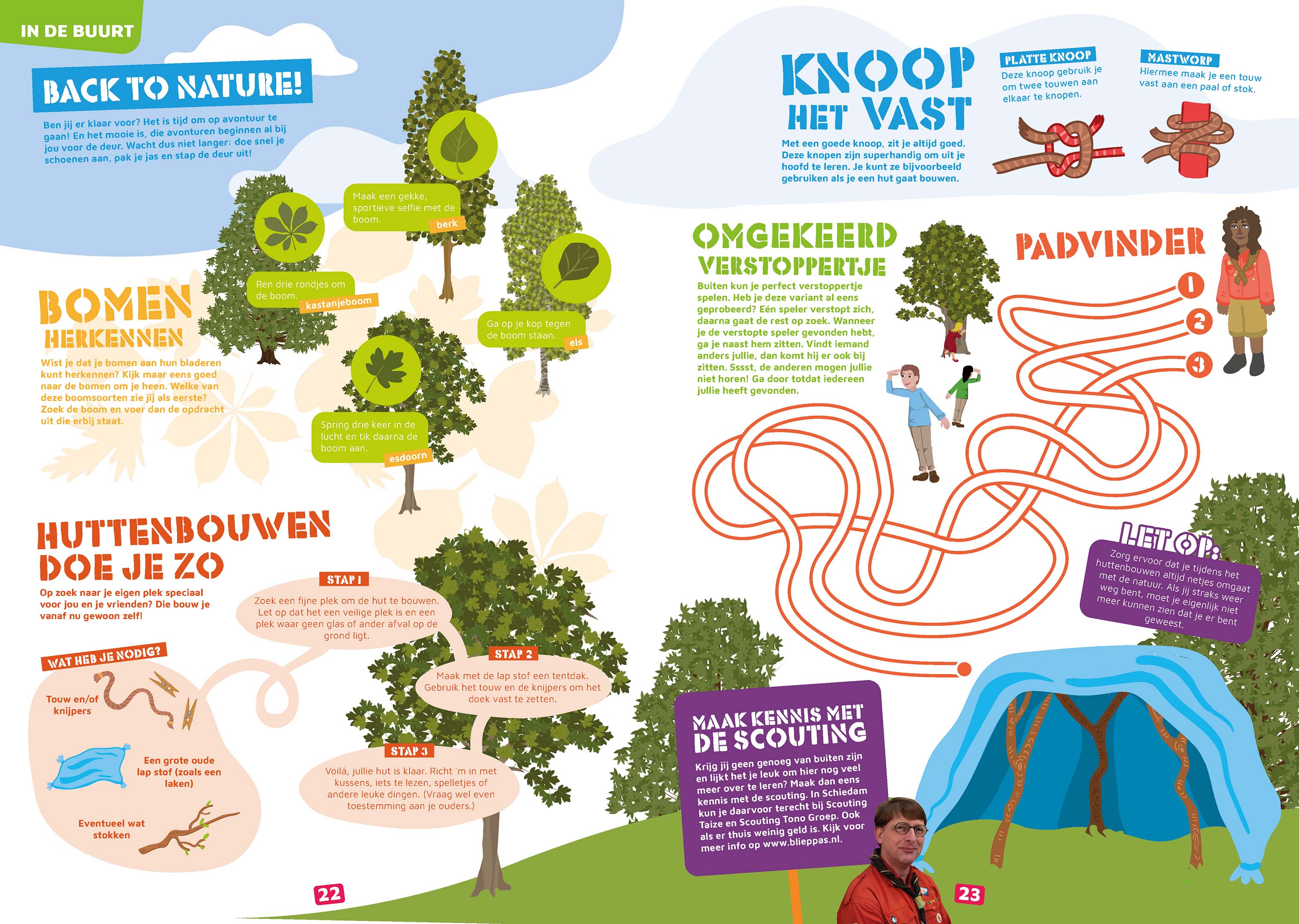 Scouting is het hoofdthema van de pagina's 22 en 23